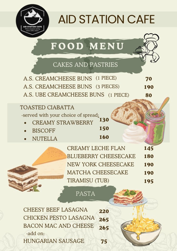 Aid Station Food Menu - pasta and pastries
